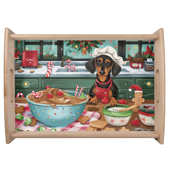 Dachshund Holiday Baking: Festive Christmas  Serving Tray (Front)