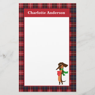 Dachshund, Hot Cocoa Red Plaid Stationery
