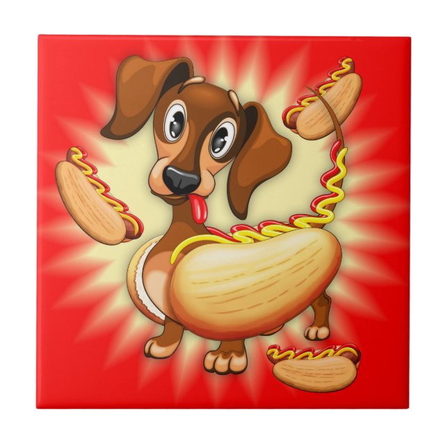 Dachshund Hot Dog Ceramic Tile (Front)