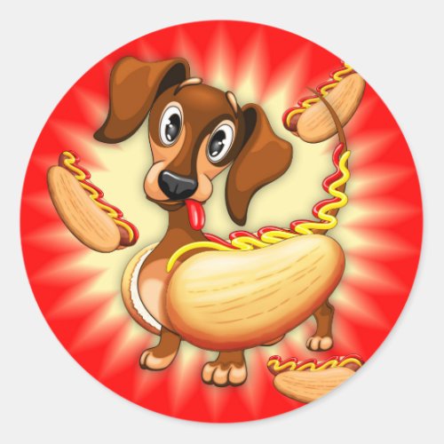 Dachshund Hot Dog Classic Round Sticker