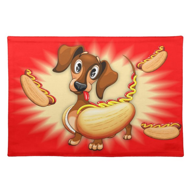 Dachshund Hot Dog Cloth Placemat (Front)