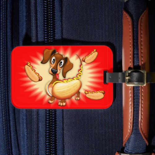 Dachshund Hot Dog Cute and Funny Character Luggage Tag