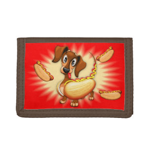 Dachshund Hot Dog Cute and Funny Character Tri-fold Wallet
