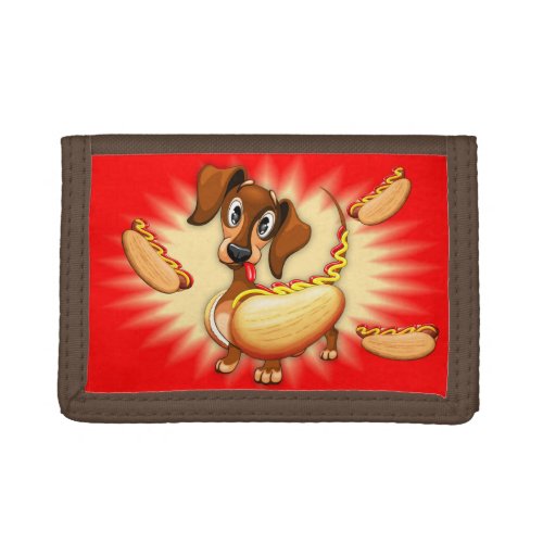 Dachshund Hot Dog Cute and Funny Character Trifold Wallet