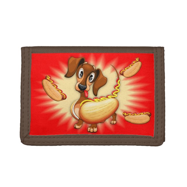 Dachshund Hot Dog Cute and Funny Character Trifold Wallet (Front)