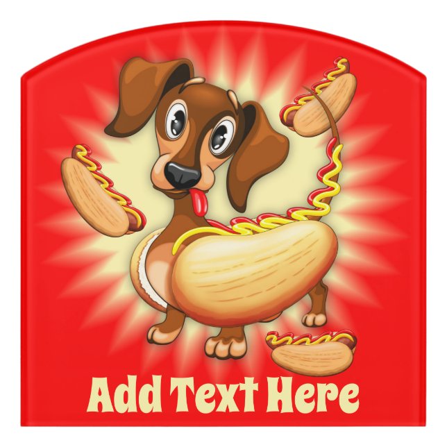 Dachshund Hot Dog Cute Character Door Sign (Contour Front)