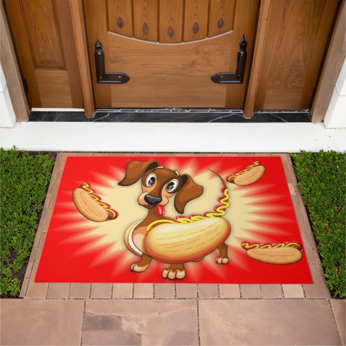 Dachshund Hot Dog Cute Character Doormat