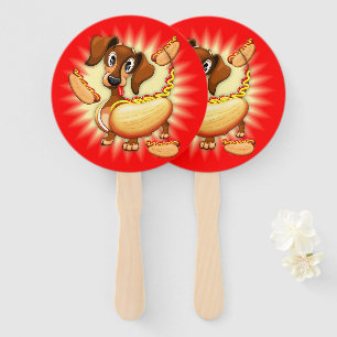 Dachshund Hot Dog Cute Character Hand Fan