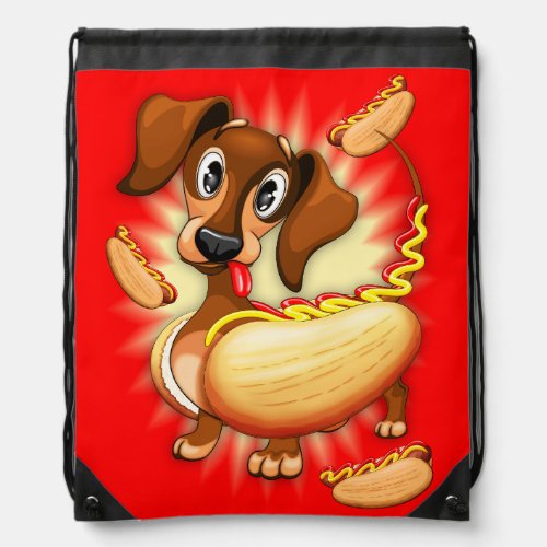 Dachshund Hot Dog Drawstring Bag