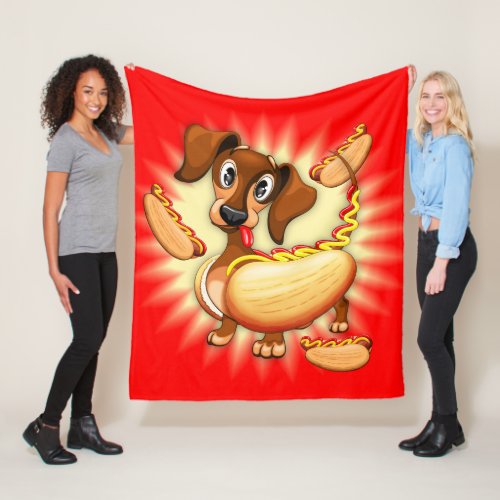 Dachshund Hot Dog Fleece Blanket