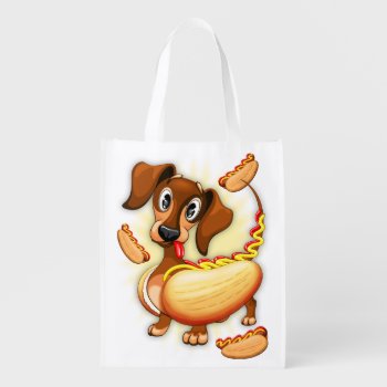 Dachshund Hot Dog Grocery Bag by Bluedarkat at Zazzle