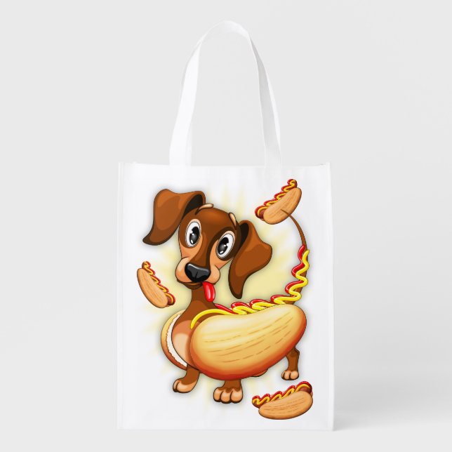 Dachshund Hot Dog Grocery Bag (Front)