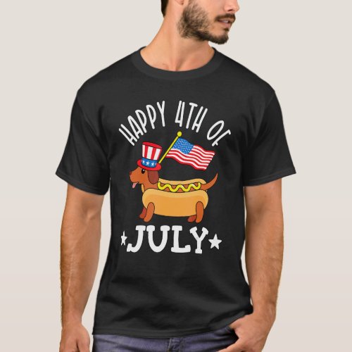 Dachshund Hot Dog Happy 4th Of July Merica America T_Shirt