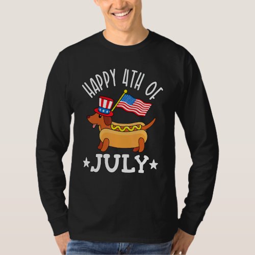 Dachshund Hot Dog Happy 4th Of July Merica America T_Shirt