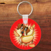 Dachshund Keychain, Dachshund as Hot Dog, Wiener Dog, Food