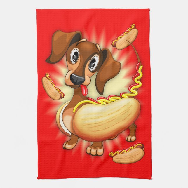 Dachshund Hot Dog Kitchen Towel (Vertical)