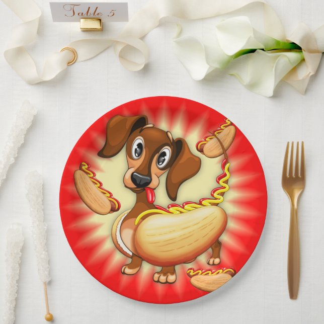 Dachshund Hot Dog Paper Plates (Wedding)