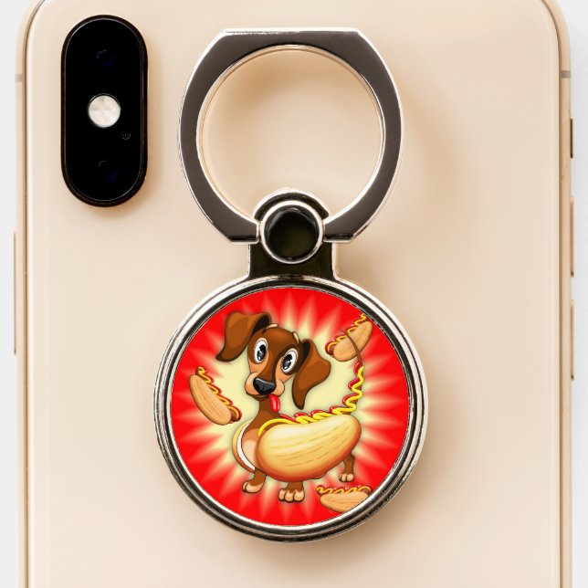 Dachshund Hot Dog Phone Ring Stand (Close Up)