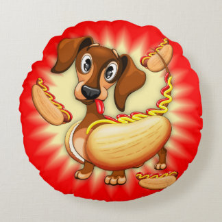 Dachshund Hot Dog Round Pillow