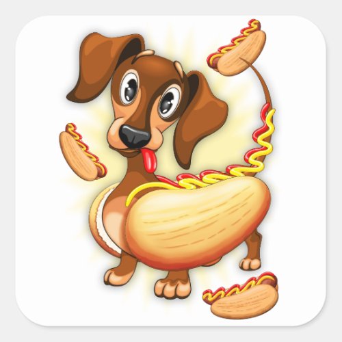 Dachshund Hot Dog Square Sticker
