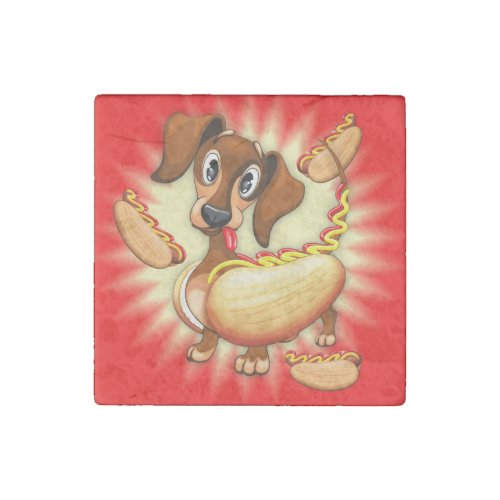 Dachshund Hot Dog Stone Magnet