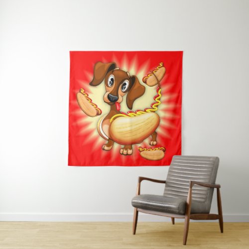 Dachshund Hot Dog Tapestry