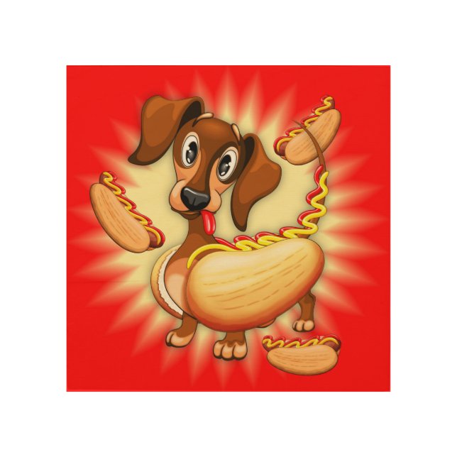 Dachshund Hot Dog Wood Wall Art (Front)