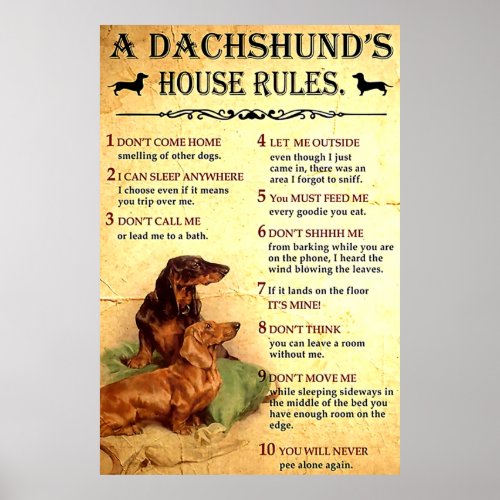 Dachshund House Rules Poster Gift for Men Women O