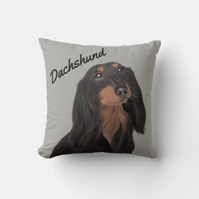Dachshund Illustrated Pillow (Front)