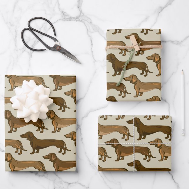 Dachshund Illustration Seamless Wrapping Paper Sheets (Front)