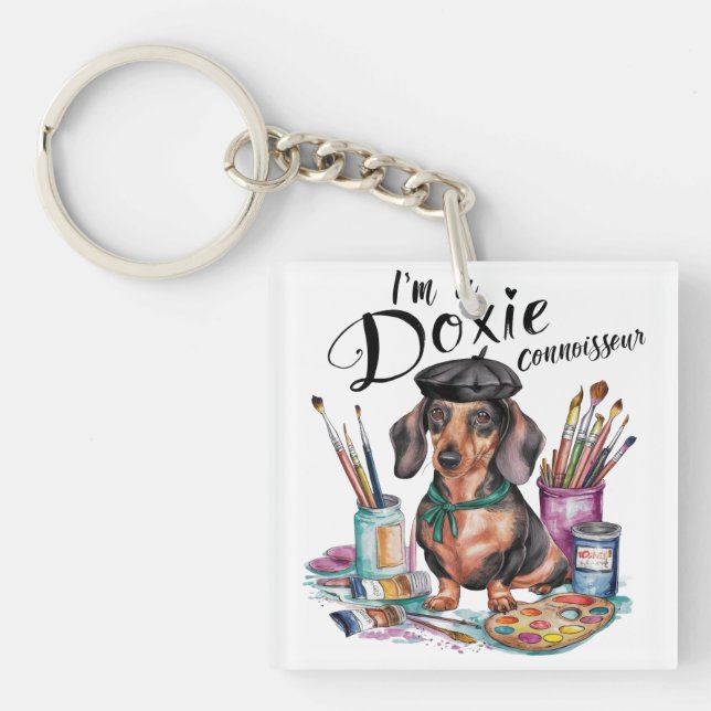 Dachshund I'm a Doxie Connoisseur Keychain (Front)