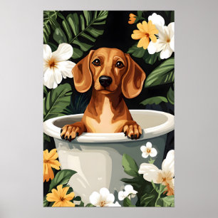Dachshund In Bathtub Poster, Funny Dog Poster
