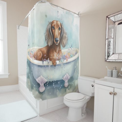 Dachshund In Bathtub Watercolor Dog Art Shower Curtain