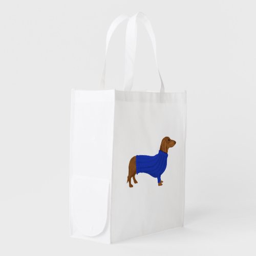 Dachshund In Blue Sweater Grocery Bag