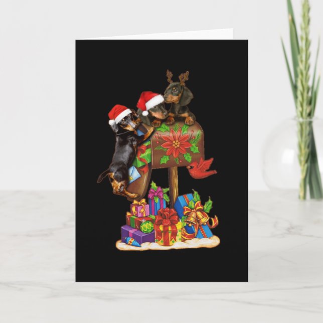 Dachshund In Box Letter Outdoor Xmas Decorations Card (Front)