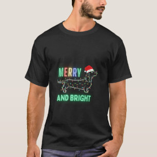 Dachshund In Christmas Lights Santa Hat Merry And  T-Shirt