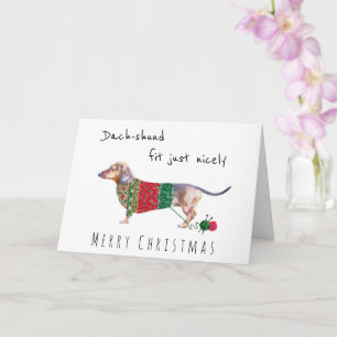 Dachshund in cute knitted christmas jumper card
