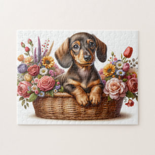 Dachshund In Flowers Jigsaw Puzzle