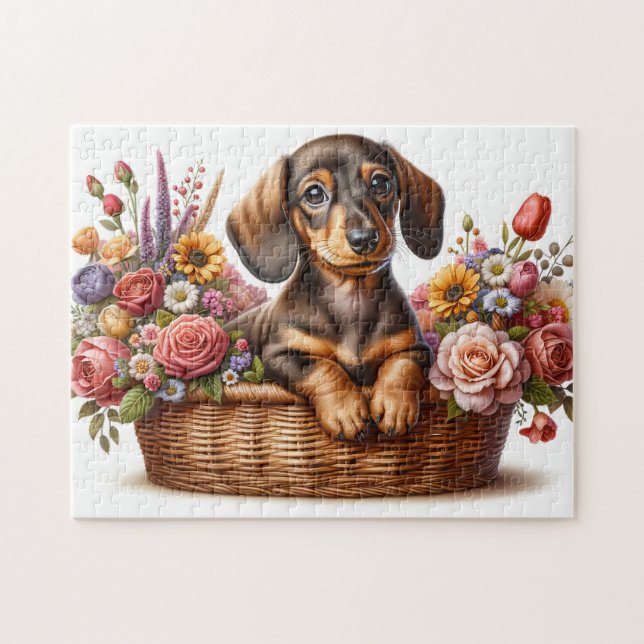Dachshund In Flowers Jigsaw Puzzle (Horizontal)