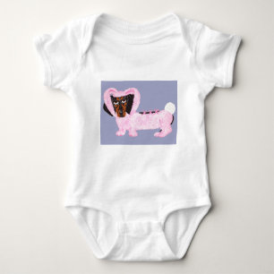 Dachshund In Fuzzy Pink Bunny Suit Baby Bodysuit