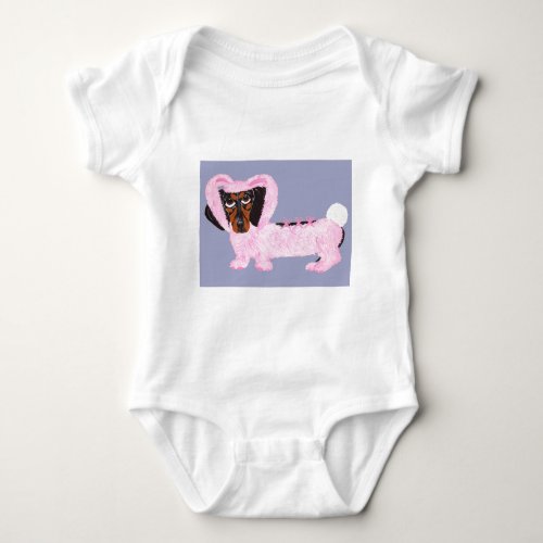 Dachshund In Fuzzy Pink Bunny Suit Baby Bodysuit