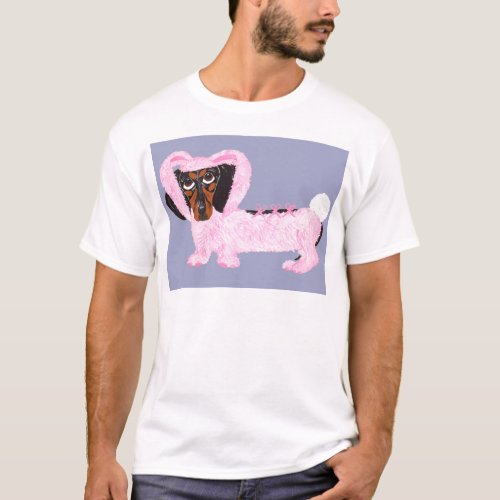 Dachshund In Fuzzy Pink Bunny Suit T_Shirt