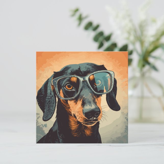 Dachshund in Glasses Note Card (Standing Front)