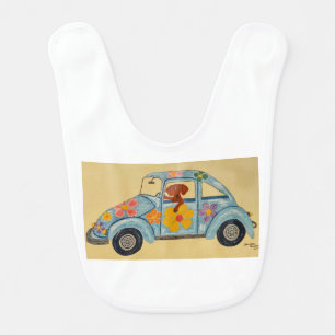 Dachshund in Hippie car Baby Bib