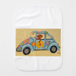Dachshund in Hippie car Baby Burp Cloth