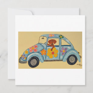 Dachshund in Hippie car  Invitation