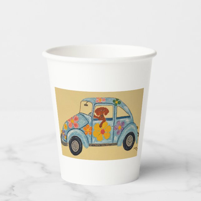 Dachshund in Hippie car  Paper Cups (Front)