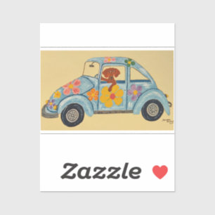 Dachshund in Hippie car Sticker