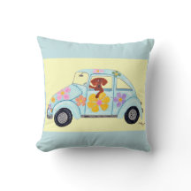 Dachshund in Hippie car