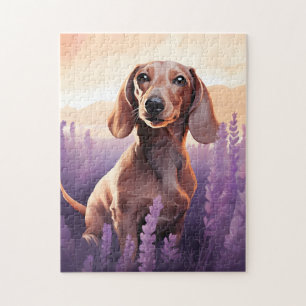 Dachshund in Lavender field Jigsaw Puzzle